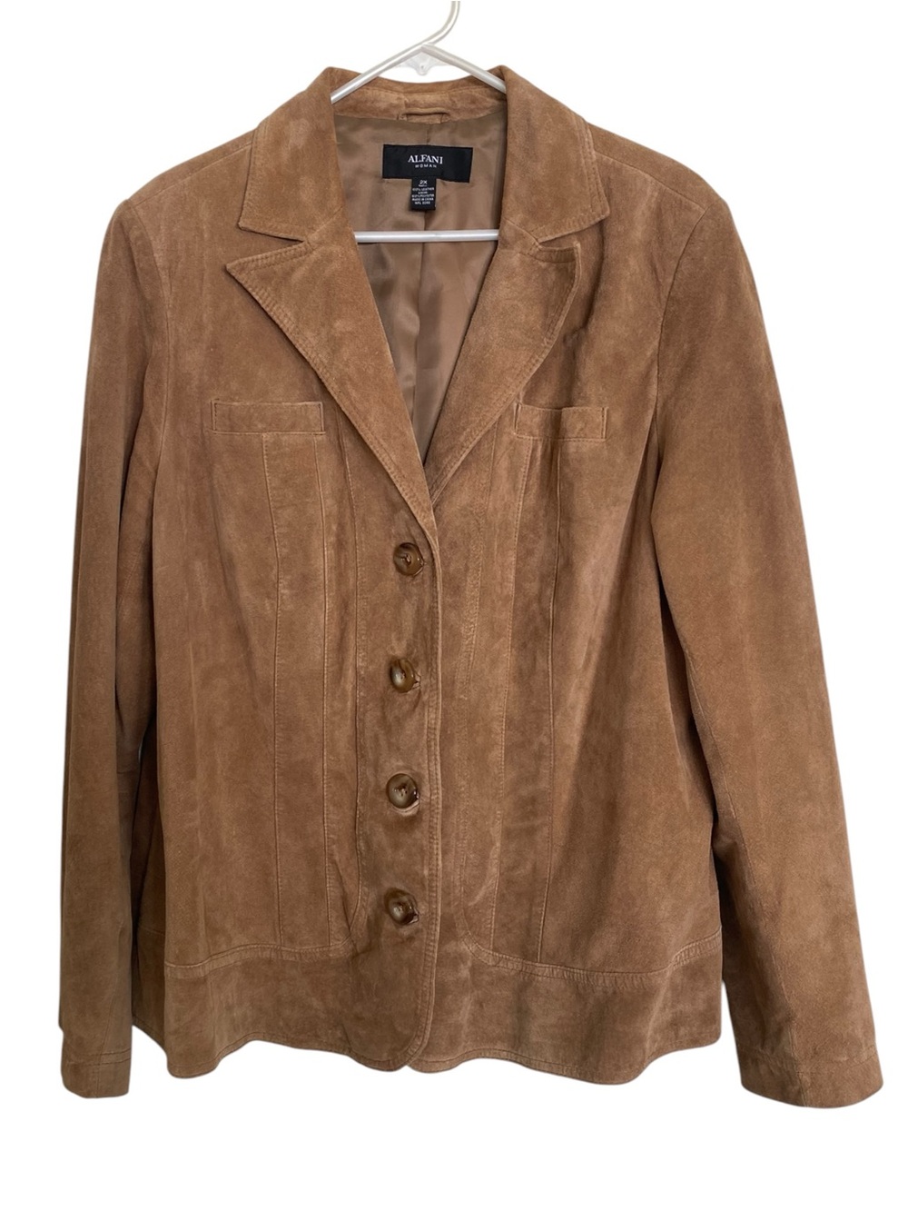 Alfani Woman 2X Vintage Y2K Camel Suede Leather Blazer Jacket